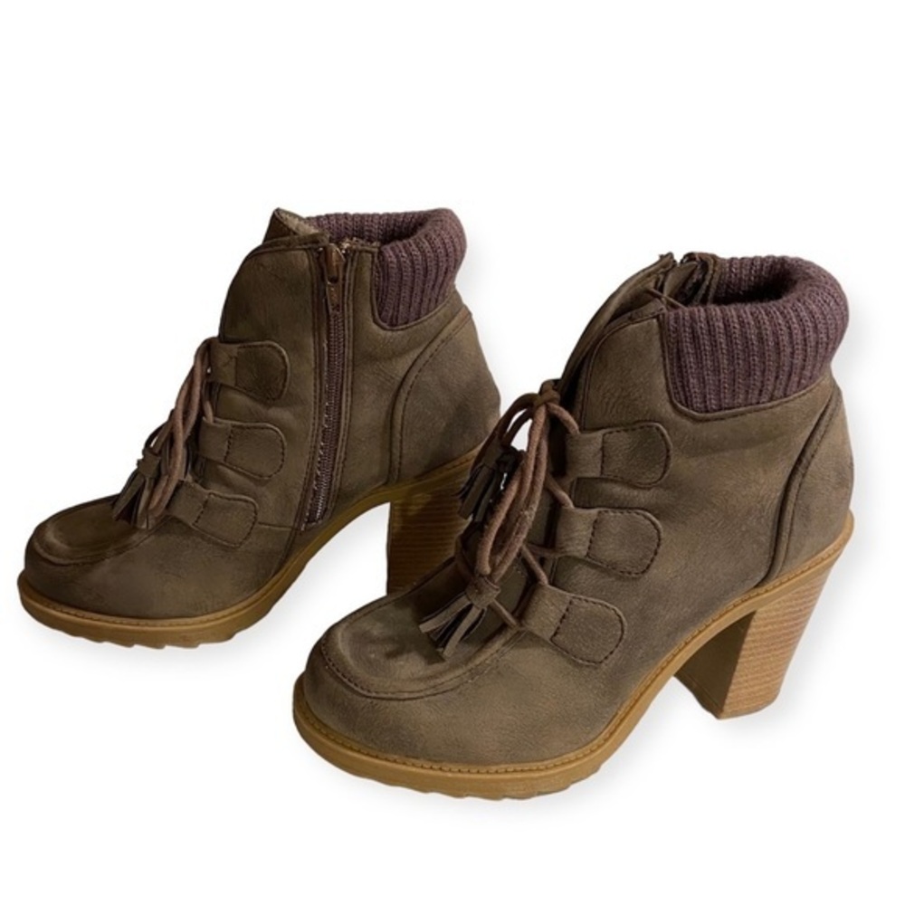 Mudd Shoes Boots Size 8.5 Women’s Brown Heel Lace Up Chunky Side Zip